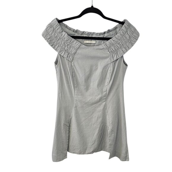MATTHILDUR Womens Linen Blend Off Shoulder Lined Blouse, Tunic, Grey Size 1 - Picture 1 of 12